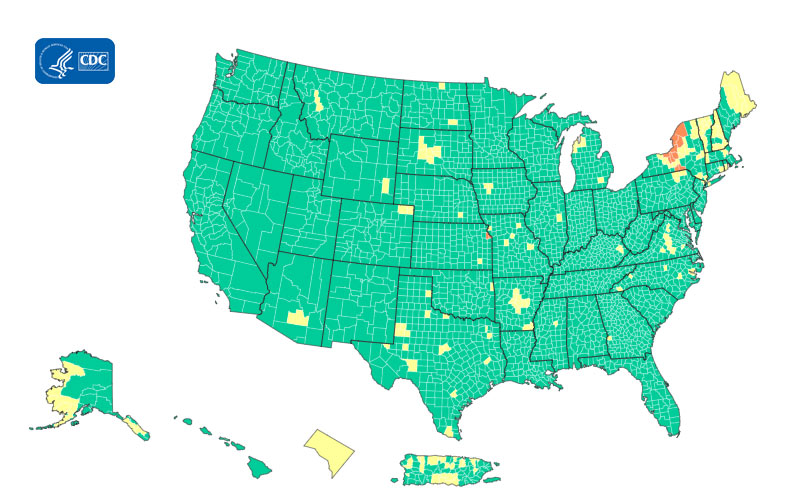 map showing U.S. COVID-19 Community Levels by County 04-15-2022