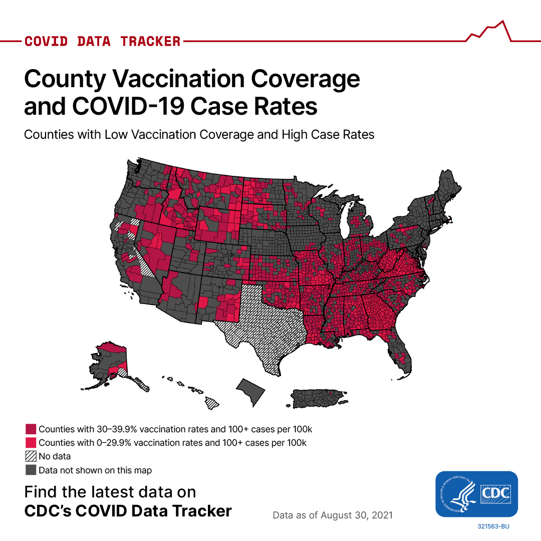 COVID Data Tracker High Case Rates, Low Vaccination Coverage Facebook 1080 x 1080