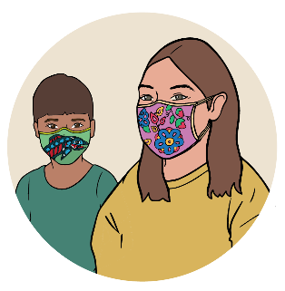 boy and mom with masks