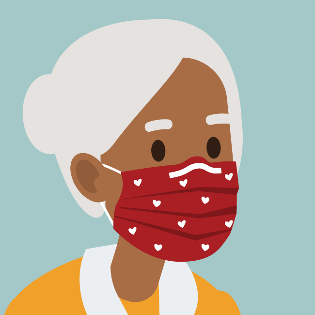 illustration of older African American woman with mask