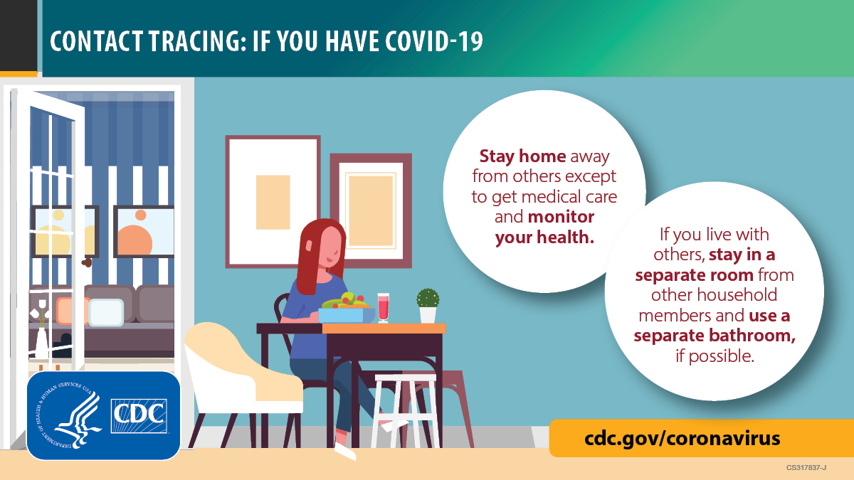 Image of a person sitting in a separate room of the house self isolating. cdc.gov/coronavirus.