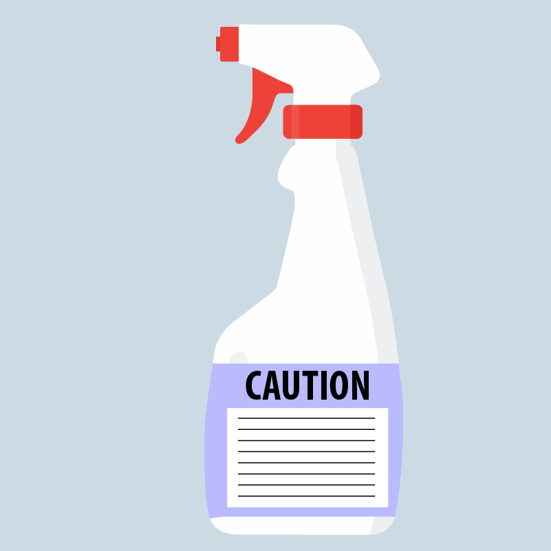 Image of a bottle of disinfectant with the word caution