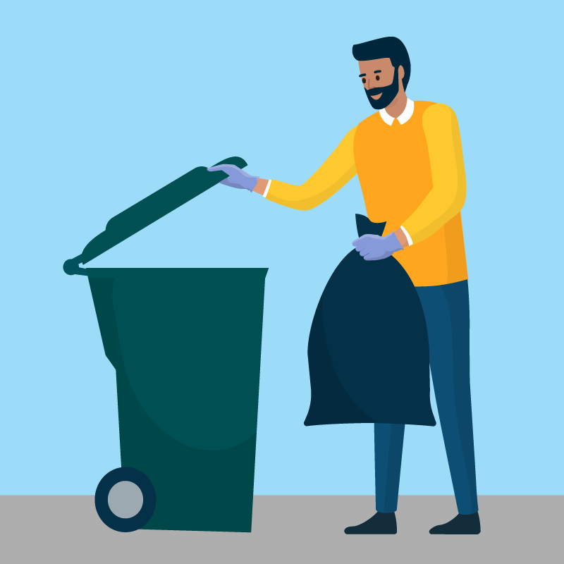 Illustration of a man taking out the trash