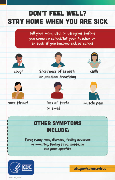 Poster: K-12 Students: Don't Feel Well? Stay Home When You Are Sick