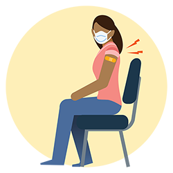 illustration of woman wearing mask, receiving vaccine 