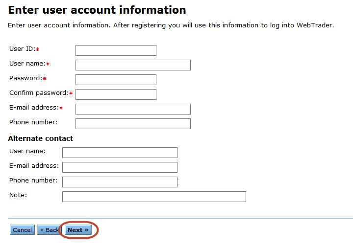 Enter User Account Information