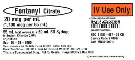 "20 mcg/mL Fentanyl Citrate (Preservative Free) in 0.9% Sodium Chloride"