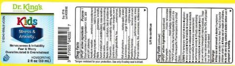 "Product label, Dr. Kings Kids Stress & Anxiety, 2 fl oz"