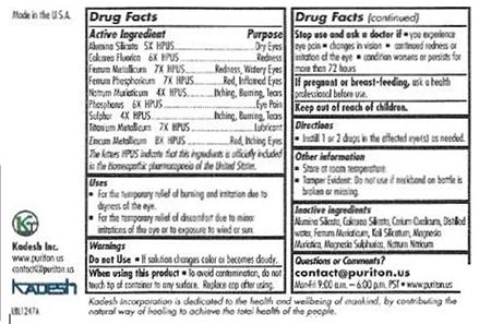 Label, Puriton Eye Relief Drops