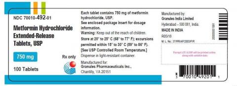 Photo 1- Labeling - Metformin Hydrochloride Extended-Release Tablets USP, 750 mg. Pack Mode: 100 Tablets