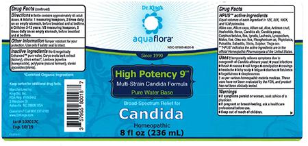 Product labeling, Dr. King’s Aquaflora Candida 8 fl oz (236 mL) Lot 102017C