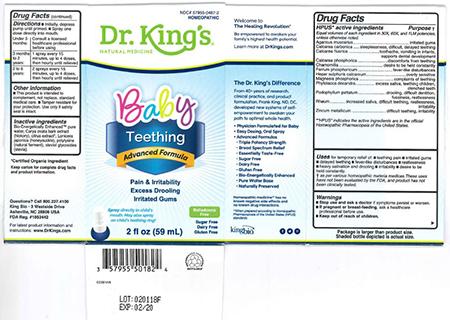 Product labeling, Dr. King’s Baby Teething 2 fl oz (59 mL) carton