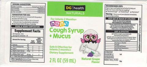 Product label DG&trade;/health NATURALS baby Cough Syrup + Mucus 2FL OZ