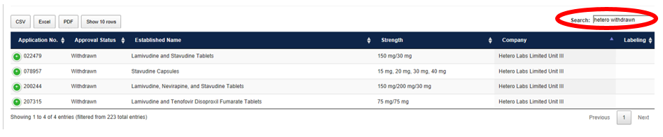 PEPFAR Database Screenshot - Add Hetero Withdrawn in Search box