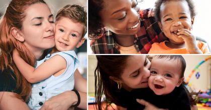 Collage of images of mothers hugging their children