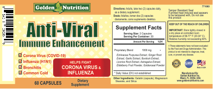 Label: Golden Nutrition, Anti-Viral Immune Enhancement, 60 Capsules, Dietary Supplement