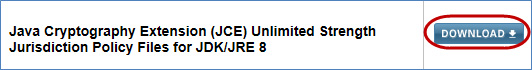 Click on the ‘Download’ button to the right of ‘Java Cryptography Extension (JCE) Unlimited Strength Jurisdiction Policy Files for JDK/JRE 8’: