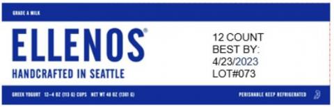 Back of 12-pack case label, Ellenos Greek Yogurt