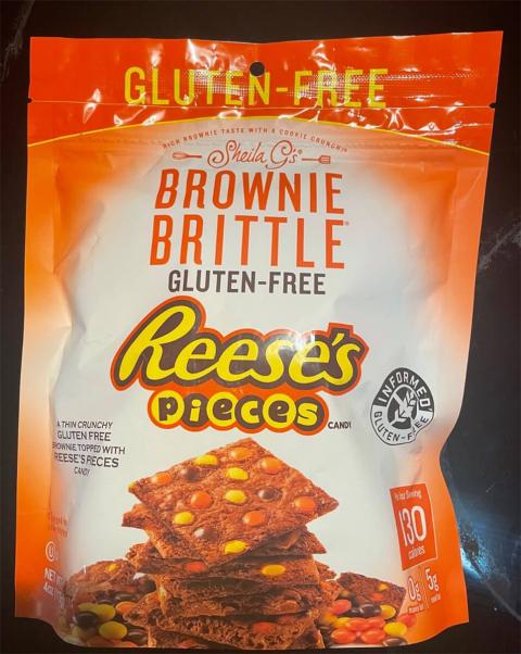 Front of Package, Sheila G’s Gluten Free Reese’s Pieces Brownie Brittle