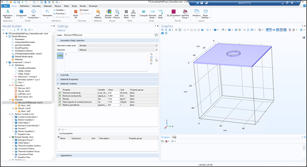 Screenshot of Assigning Material Properties