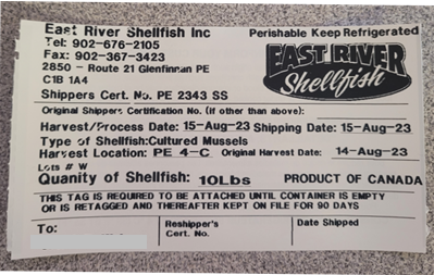 East River Shellfish Product Tag
