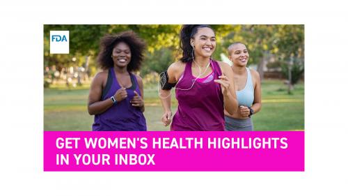 Three multi-ethnic women jogging outdoors - Text: Get women's health highlights in your inbox