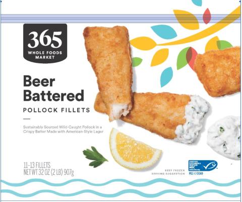 “365 Whole Foods Market Beer Battered Pollock Fillets”