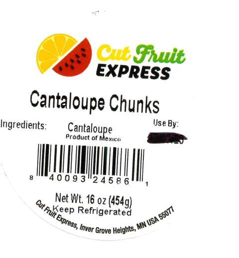 Image 2: “Individual cup container label for Cut Fruit Express Cantaloupe Chunks, 16 oz.”