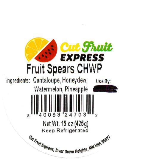 Image 3: “Individual cup container label for Cut Fruit Express Fruit Spears CHWP, 15 oz.”