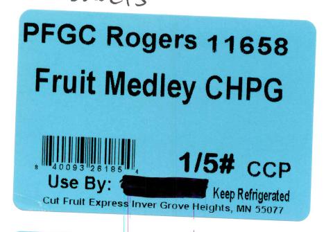 Image 6: “Food Service Case label for PFGC Rogers Fruit Medley CHPG, 1/5#”