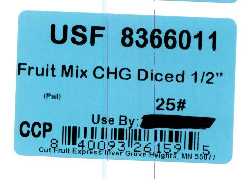Image 8: “Food Service Case label for USF Fruit Mix CHG Diced ½”, 25#”