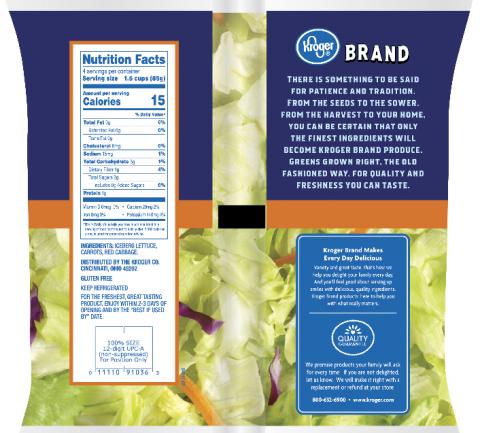 12 oz Kroger™ Brand Garden Salad, Back label