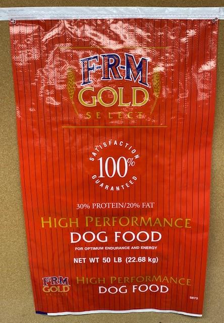 11. “FRM Gold High Performance Dog Food, 50 lb”