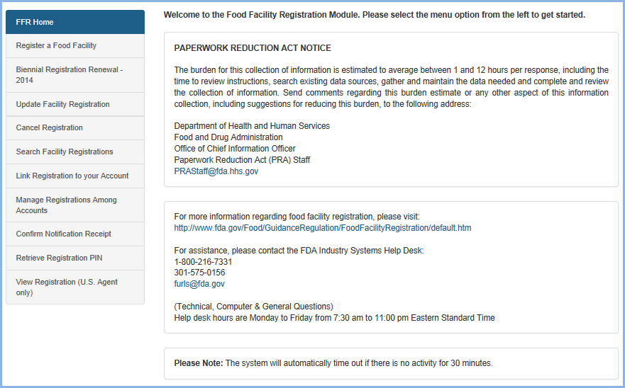 Food Facility Registration Update Registration User Figure 1