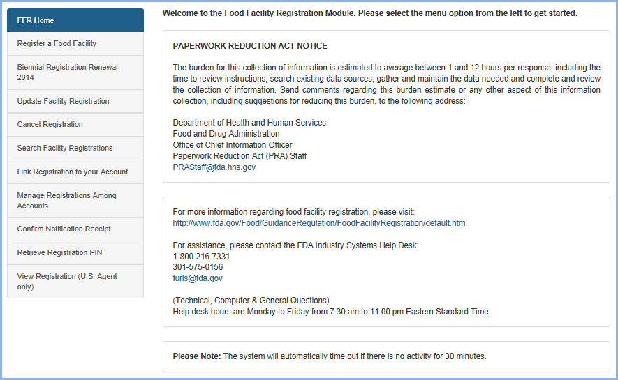 Food Facility Registration User Guide Retrieve Registration PIN Figure 1