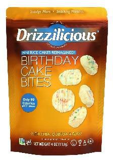 1.  Labeling, Drizzilicious Drizzled Mini Rice Cake Bites 4oz, Birthday Cake