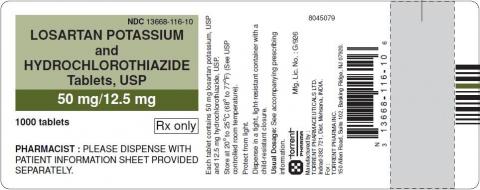 Label:  Losartan Potassium and Hydrochlorothiazide Tablets USP, 50 mg/12.5 mg, 90 Tablets, Torrent" 