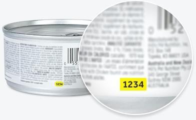 Product image of SKU location on canned dog food 