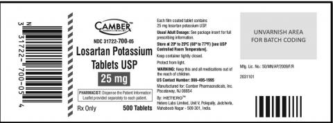 Losartan Potassium Tablets USP, 25 mg. 500 Tablets