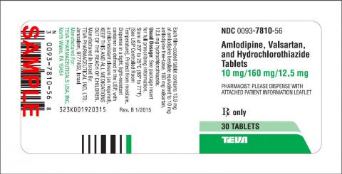 Amlodipine, Valsartan, and Hydrochlorothiazide Tablets 10 mg/160 mg/12.5 mg, 30 Tablets