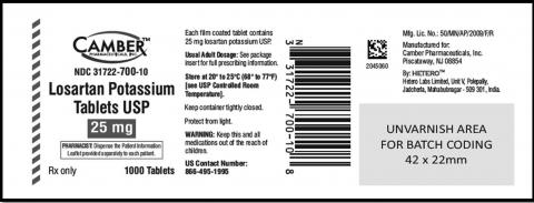 Losartan Potassium Tablets USP, 25 mg. 1000 Tablets