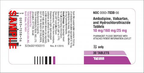 Amlodipine, Valsartan, and Hydrochlorothiazide Tablets 10 mg/160 mg/25 mg, 30 Tablets