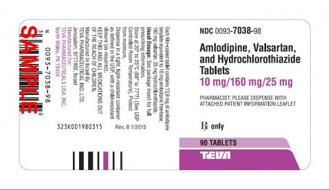 Amlodipine, Valsartan, and Hydrochlorothiazide Tablets 10 mg/160 mg/25 mg, 90 Tablets