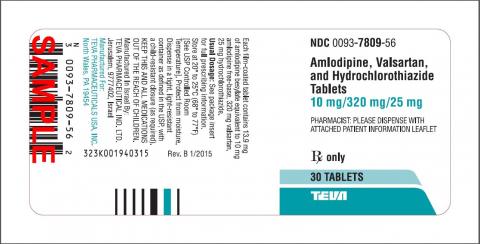 Amlodipine, Valsartan, and Hydrochlorothiazide Tablets 10 mg/320 mg/25 mg. 30 Tablets