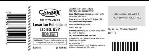 Losartan Potassium Tablets USP, 100 mg. 90 Tablets