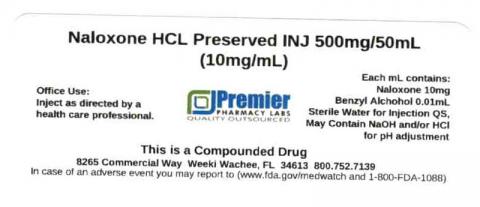 Naloxone HCL, Preserved INJ, 500mg/50mL, Premier Pharmacy Labs