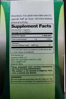 “Back of Package, SANGTER Energy Supplement, 3000mg”