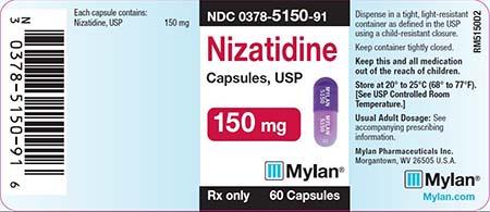 “Label, Mylan Nizatidine Capsules, 150mg” 