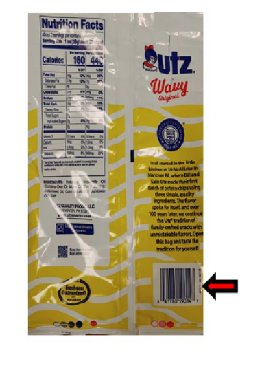 “UTZ Wavy Original Potato Chips 2.75 oz. Back Bag Label”
