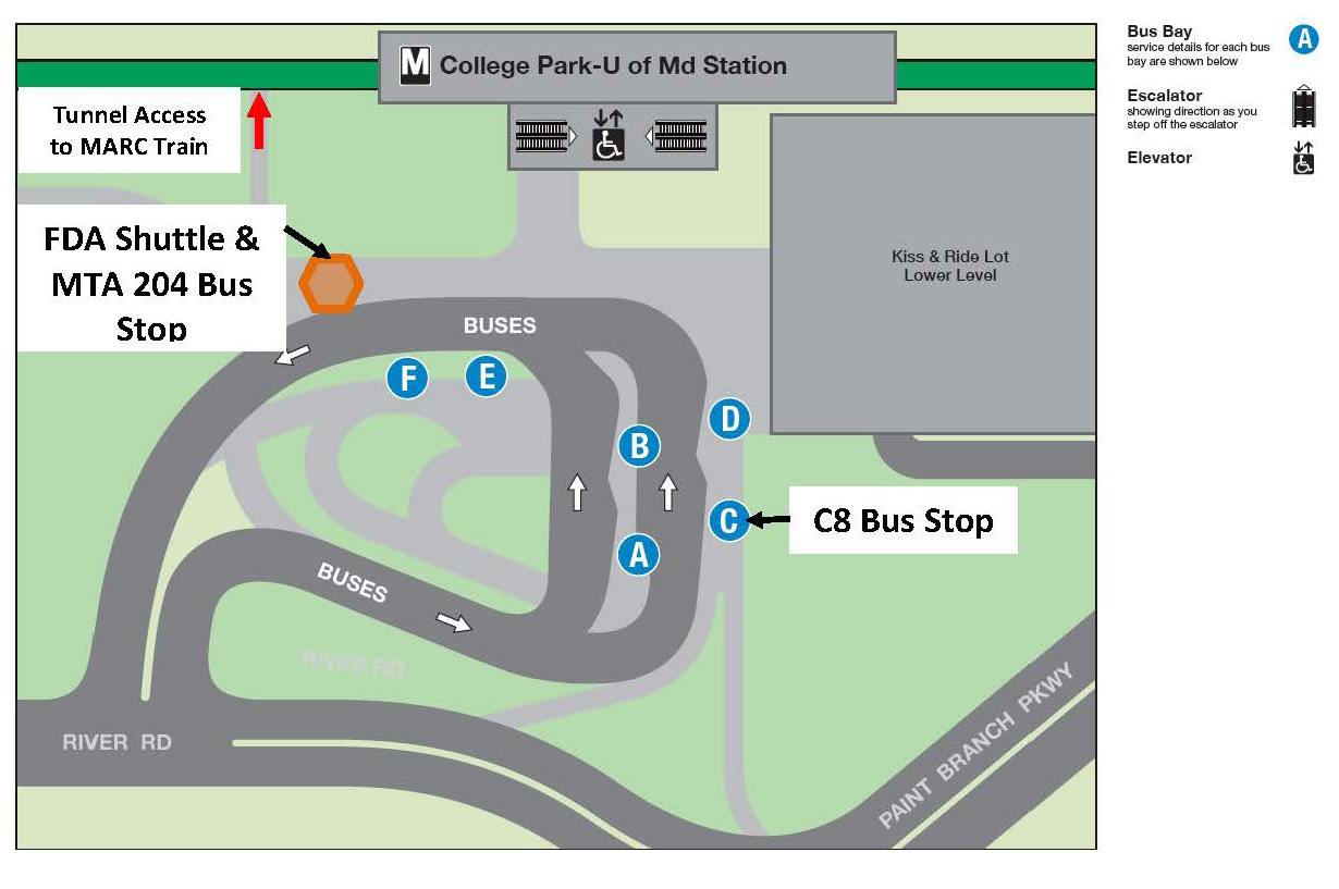 White Oak Shuttle Bus Location at the College Park Metro Station 2015-06